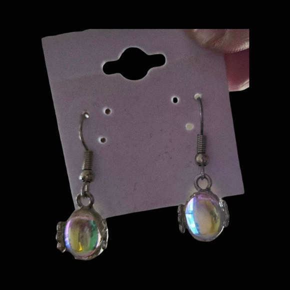 Iridescent Dangle Earrings - Yellow-Green - Picture 5 of 5